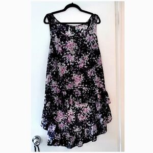 Torrid, Floral Chiffon, Hi Lo Ruffled Hem, Black / Purple, Size 2X